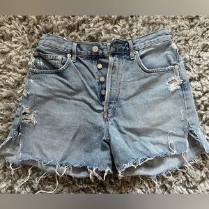 Agolde Light Blue Distressed Jean Shorts